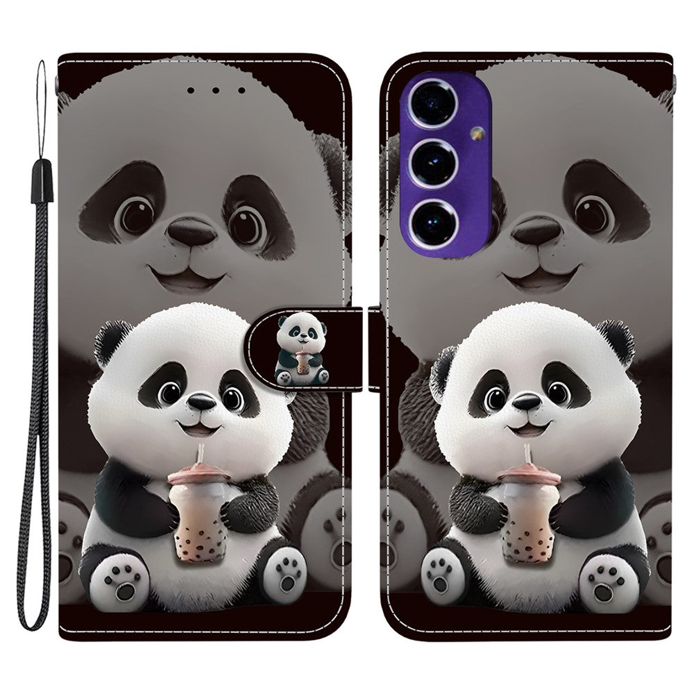 Til Samsung Galaxy A18 5G / A17 5G / A17 4G / A26 5G lædercover med stativ, pung og mønsterprint samt håndledsrem