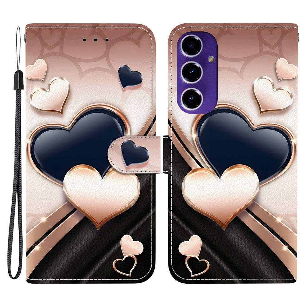 Til Samsung Galaxy A18 5G / A17 5G / A17 4G / A26 5G lædercover med stativ, pung og mønsterprint samt håndledsrem