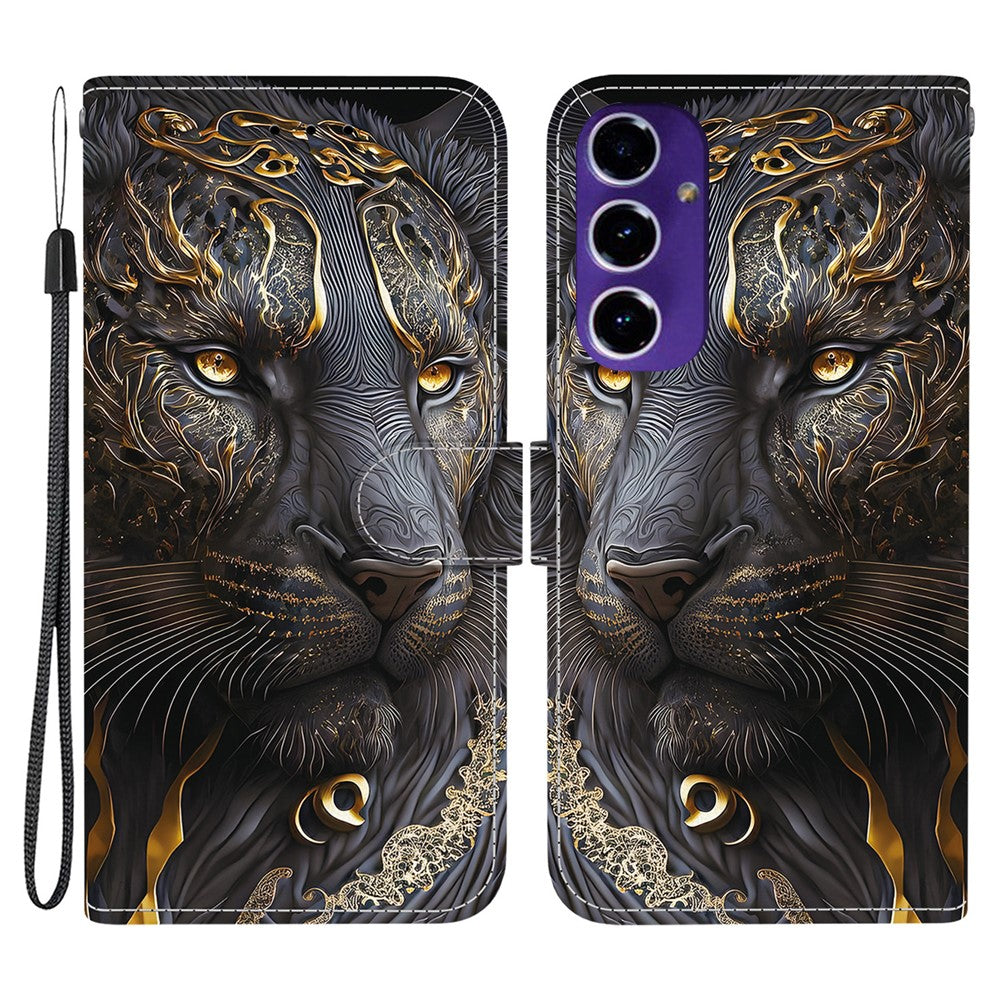 Til Samsung Galaxy A18 5G / A17 5G / A17 4G / A26 5G lædercover med stativ, pung og mønsterprint samt håndledsrem