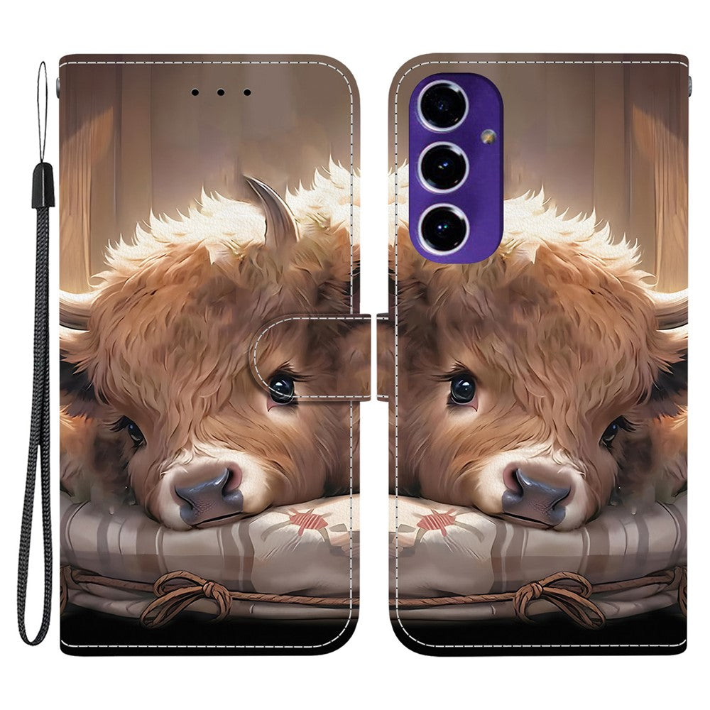 Til Samsung Galaxy A18 5G / A17 5G / A17 4G / A26 5G lædercover med stativ, pung og mønsterprint samt håndledsrem
