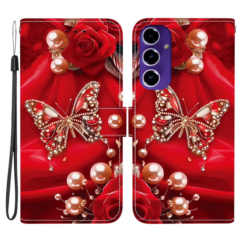 Til Samsung Galaxy A18 5G / A17 5G / A17 4G / A26 5G lædercover med stativ, pung og mønsterprint samt håndledsrem