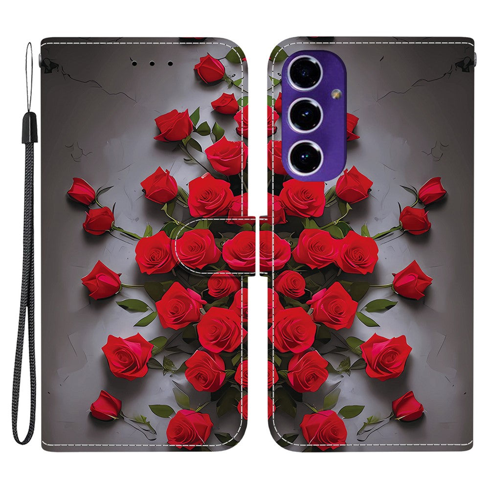 Til Samsung Galaxy A18 5G / A17 5G / A17 4G / A26 5G lædercover med stativ, pung og mønsterprint samt håndledsrem