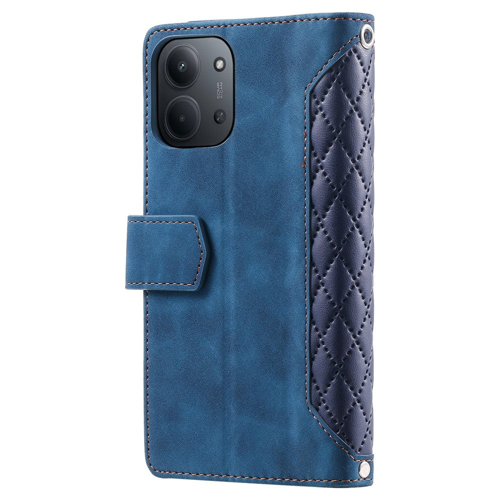 Xiaomi Redmi 15C 5G (EU) (173 mm) / 15C 4G (EU) (173 mm) Plånboksfodral Rombsömmar PU-lädermobilfodral med handledsrem