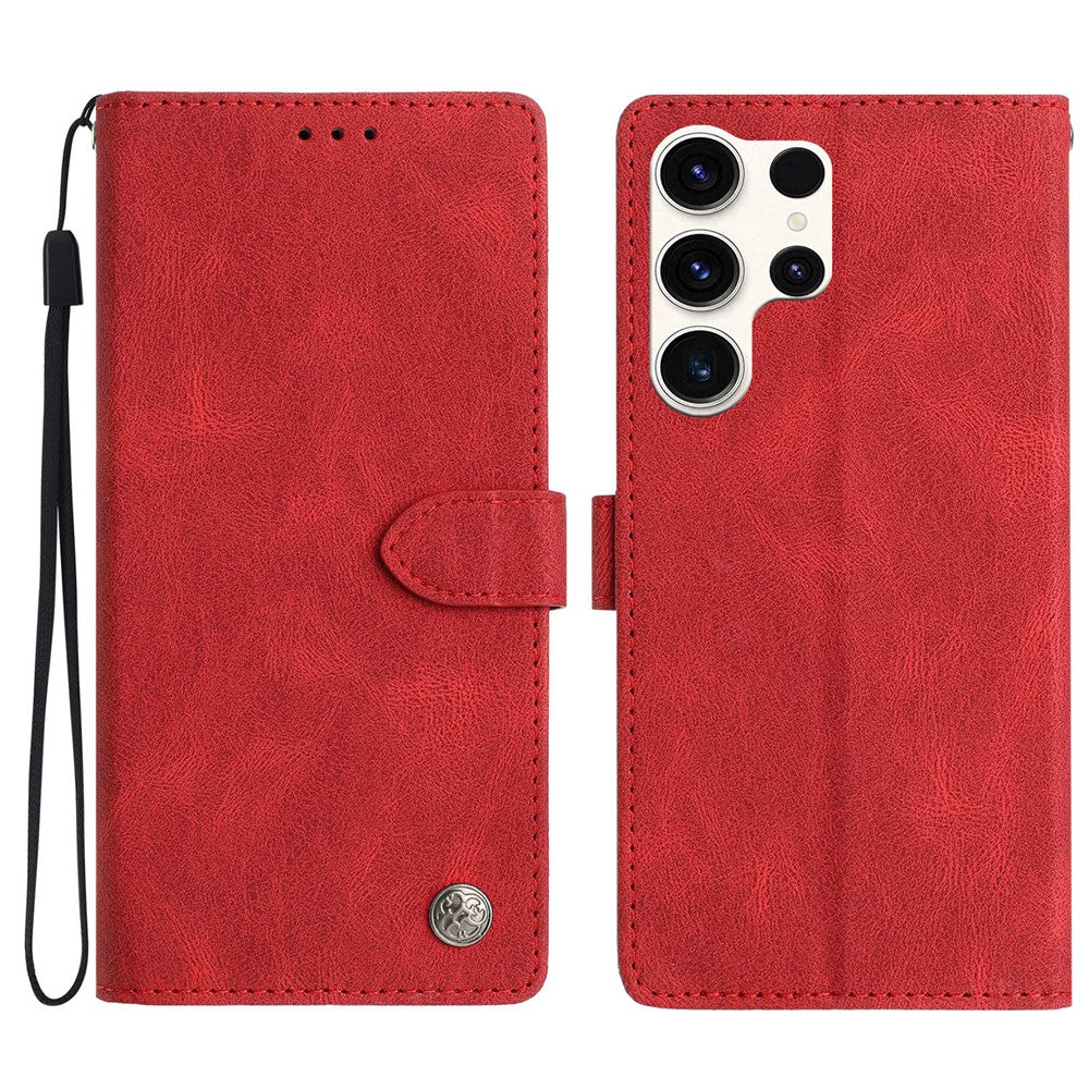 For Samsung Galaxy S24 Ultra Leather Case Solid Color Phone Wallet Cover
