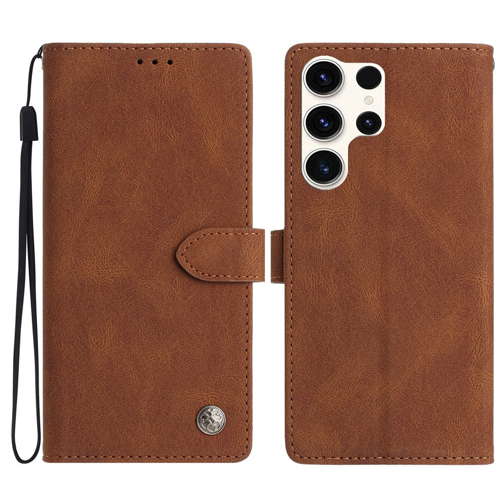 For Samsung Galaxy S24 Ultra Leather Case Solid Color Phone Wallet Cover