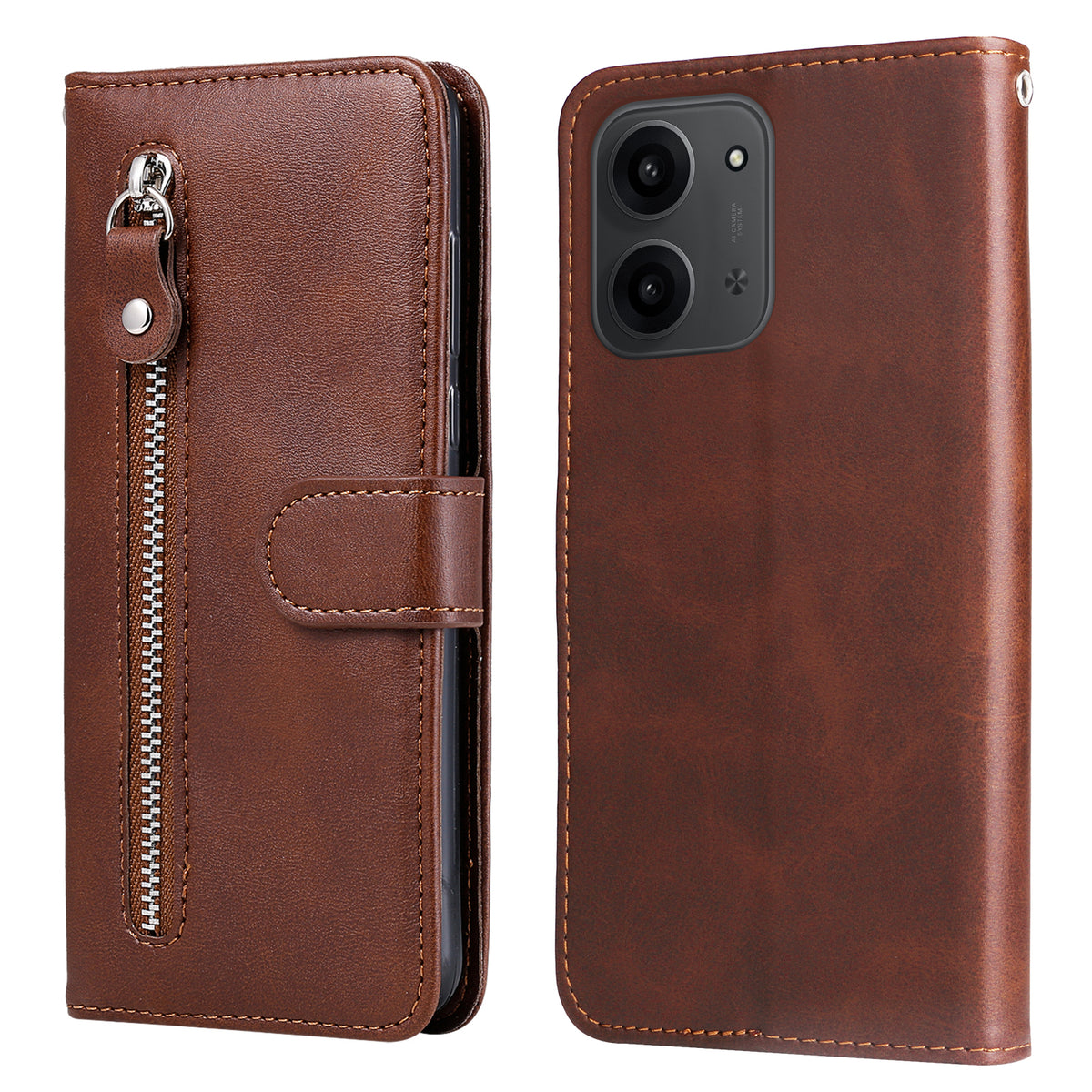 PU-læderetui til Xiaomi Redmi 15C 4G (Global) (171mm) / Poco C85 4G (171mm) med lynlås, pung og stativ
