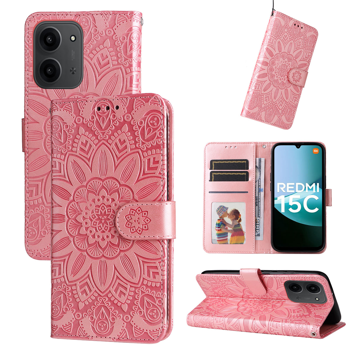 Xiaomi Redmi 15C 4G (Global) (171mm) / Poco C85 4G (171mm) Fodral Sunflower Imprint Läderplånbok mobilskal