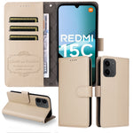 For Xiaomi Redmi 15C 4G (Global) (171mm) / Poco C85 4G (171mm) Case RFID Blocking 3 Card Slots PU Leather Phone Cover with Wrist Strap