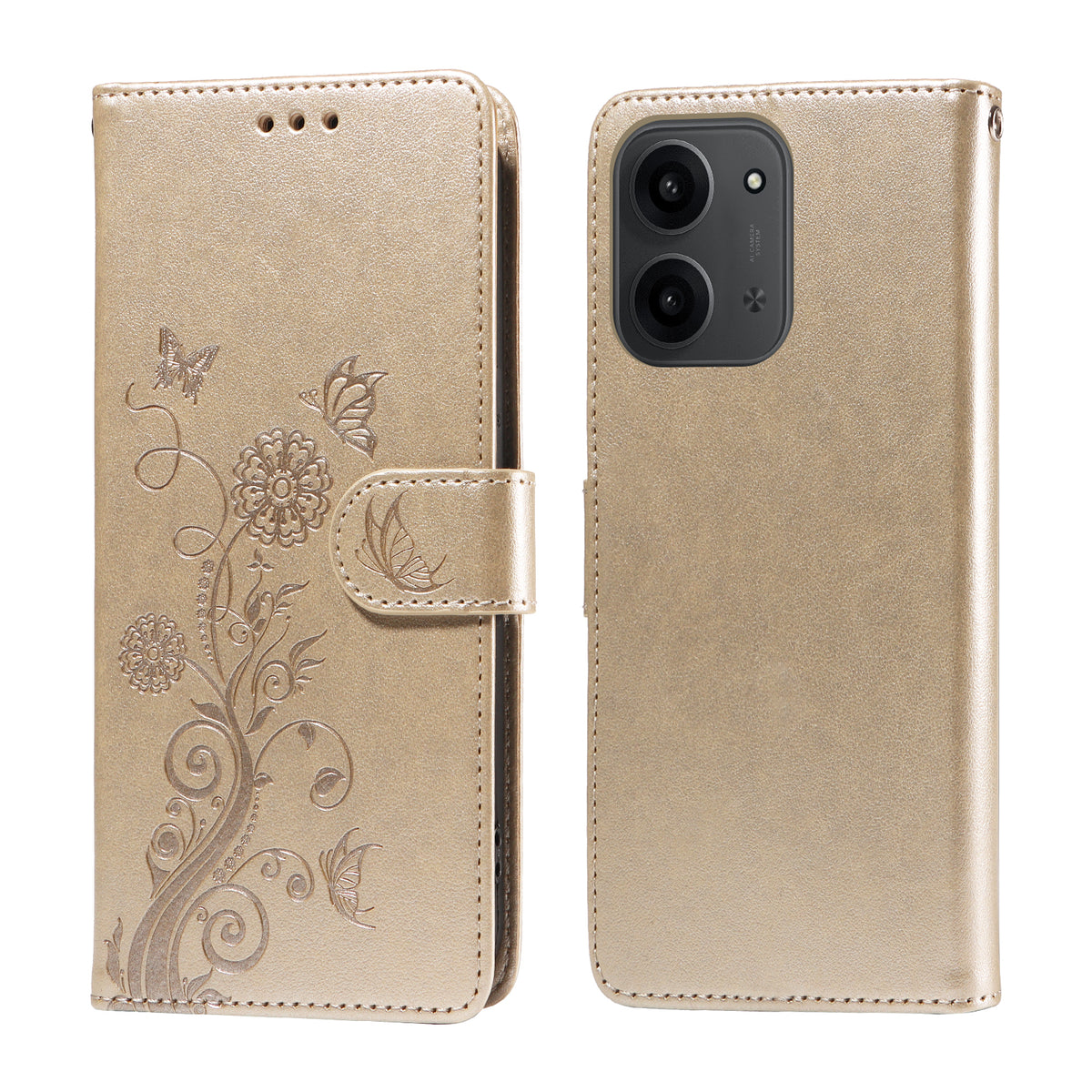 For Xiaomi Redmi 15C 4G (Global) (171mm) / Poco C85 4G (171mm) Leather Case Butterfly Floral Imprint Wallet Stand Cover