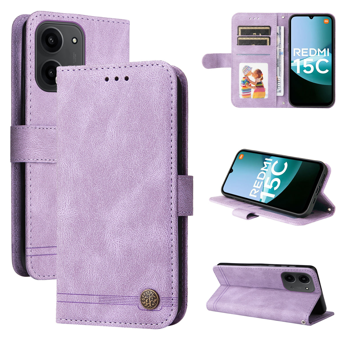 Xiaomi Redmi 15C 4G (Global) (171 mm) / Poco C85 4G (171 mm) læderetui med berøringsskærm, mobilcover med stander og rem