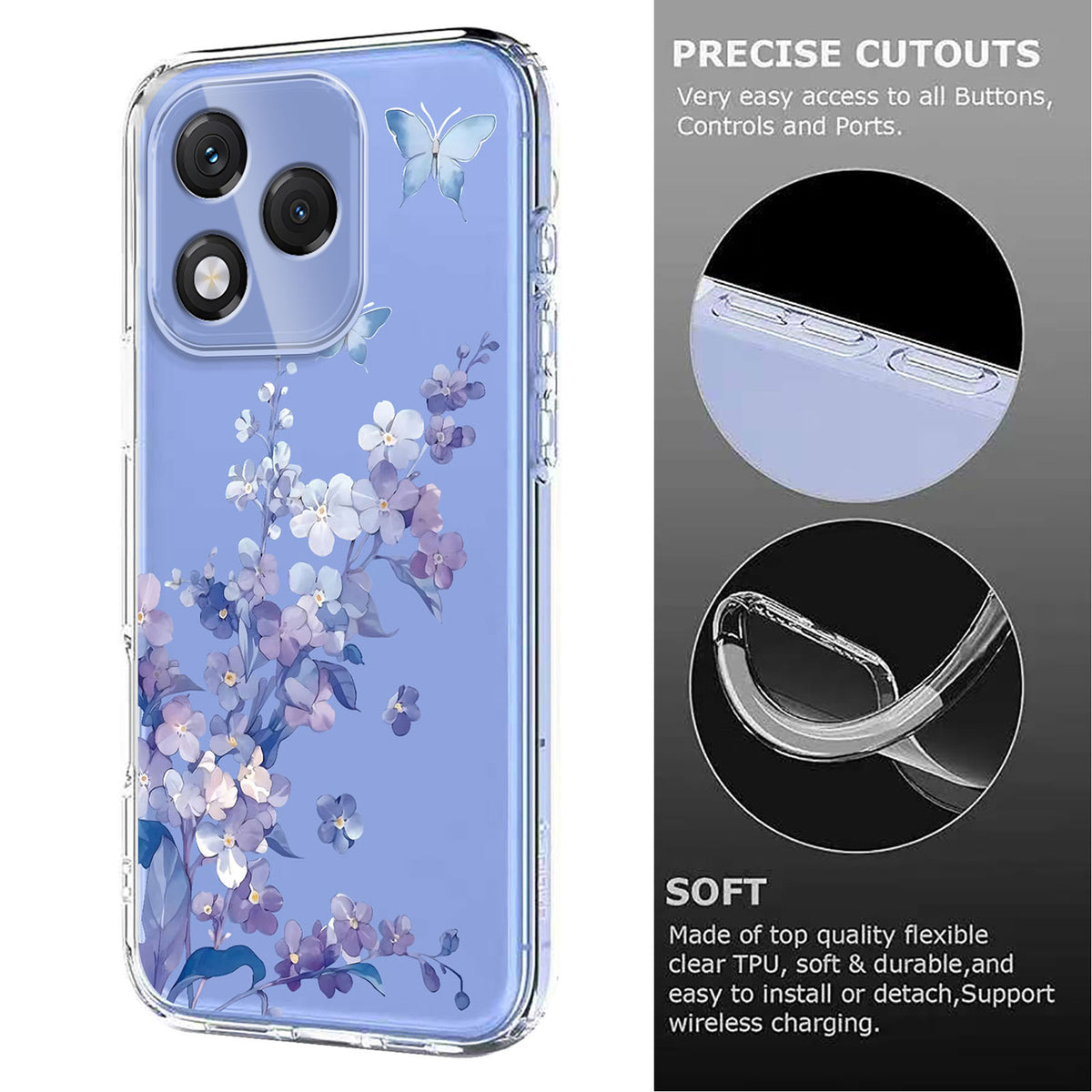 For Honor 400 Lite 5G Case Butterfly Floral Pattern Printing TPU Phone Back Cover
