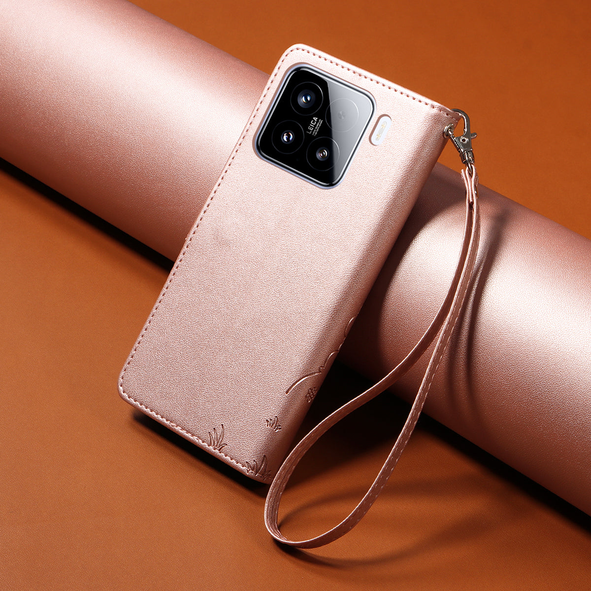 For Xiaomi 15 Case RFID Blocking Imprint Dog Pattern PU Leather Phone Cover with Wrist Strap