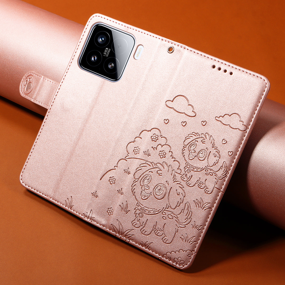 For Xiaomi 15 Case RFID Blocking Imprint Dog Pattern PU Leather Phone Cover with Wrist Strap