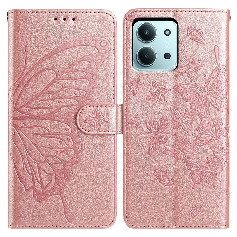 Xiaomi Redmi 15C 4G (Global) (171mm) / Poco C85 4G (171mm) Fodral Fjärilstryck Plånboksfodral PU-läder Flipfodral med Rem