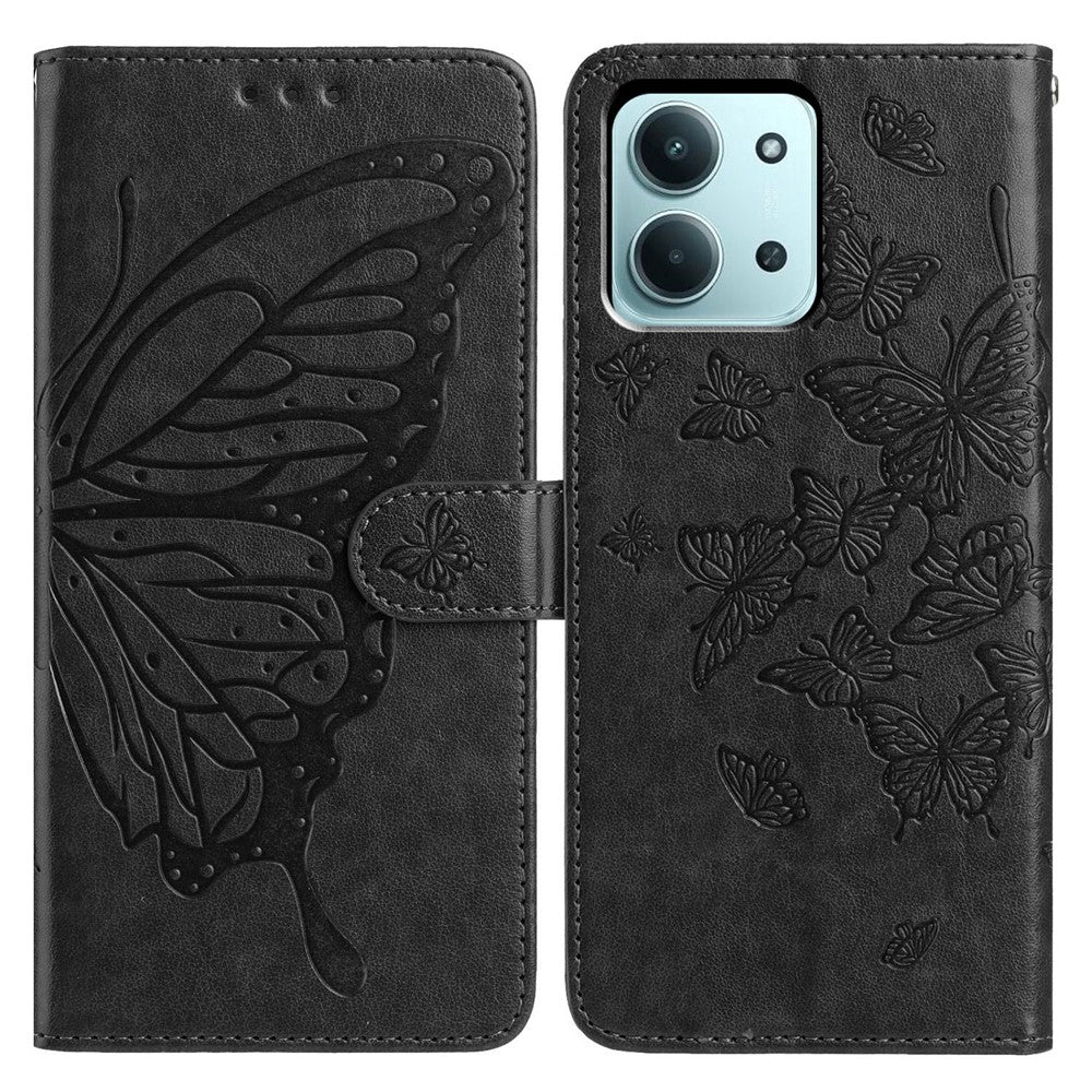 Xiaomi Redmi 15C 4G (Global) (171mm) / Poco C85 4G (171mm) Fodral Fjärilstryck Plånboksfodral PU-läder Flipfodral med Rem