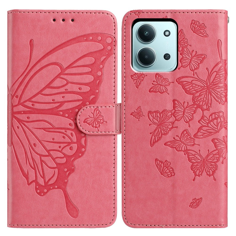 Xiaomi Redmi 15C 4G (Global) (171mm) / Poco C85 4G (171mm) Fodral Fjärilstryck Plånboksfodral PU-läder Flipfodral med Rem
