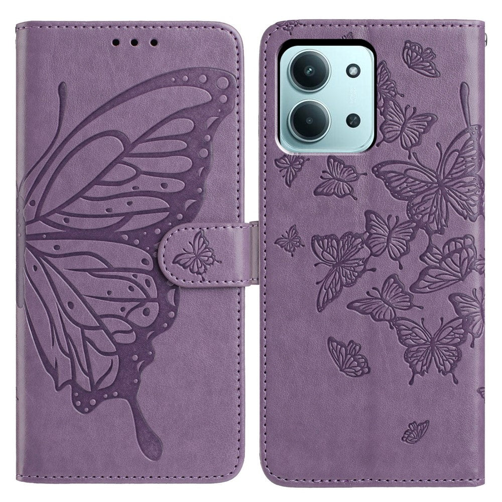 Xiaomi Redmi 15C 4G (Global) (171mm) / Poco C85 4G (171mm) Fodral Fjärilstryck Plånboksfodral PU-läder Flipfodral med Rem