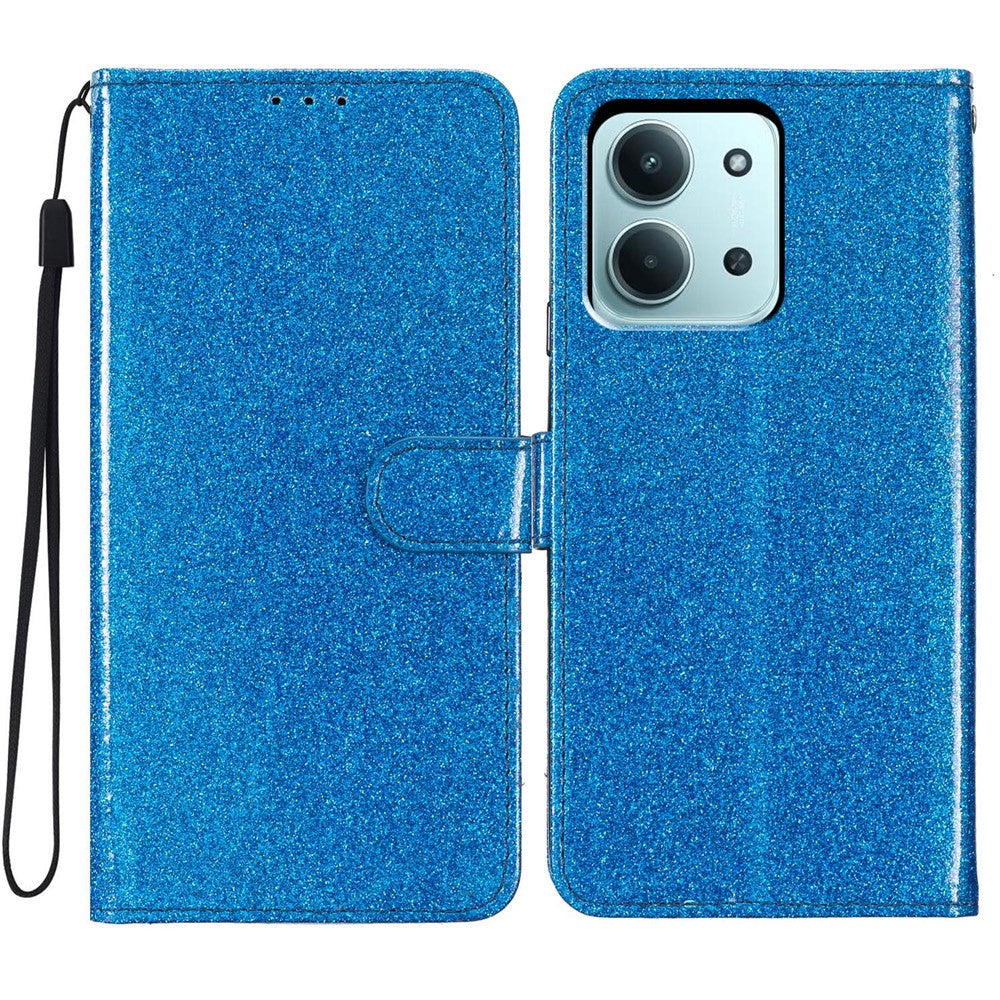 For Xiaomi Redmi 15C 4G (Global) (171mm) / Poco C85 4G (171mm) Wallet Case Glitter Anti-Scratch Leather Stand Phone Cover with Strap