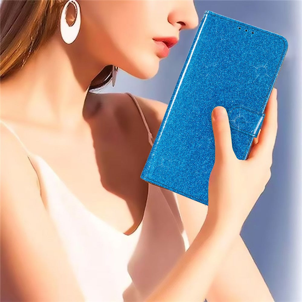 For Xiaomi Redmi 15C 4G (Global) (171mm) / Poco C85 4G (171mm) Wallet Case Glitter Anti-Scratch Leather Stand Phone Cover with Strap