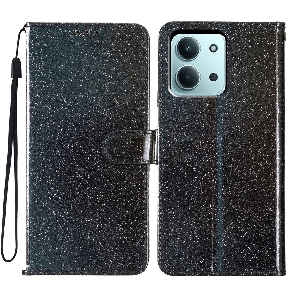 For Xiaomi Redmi 15C 4G (Global) (171mm) / Poco C85 4G (171mm) Wallet Case Glitter Anti-Scratch Leather Stand Phone Cover with Strap