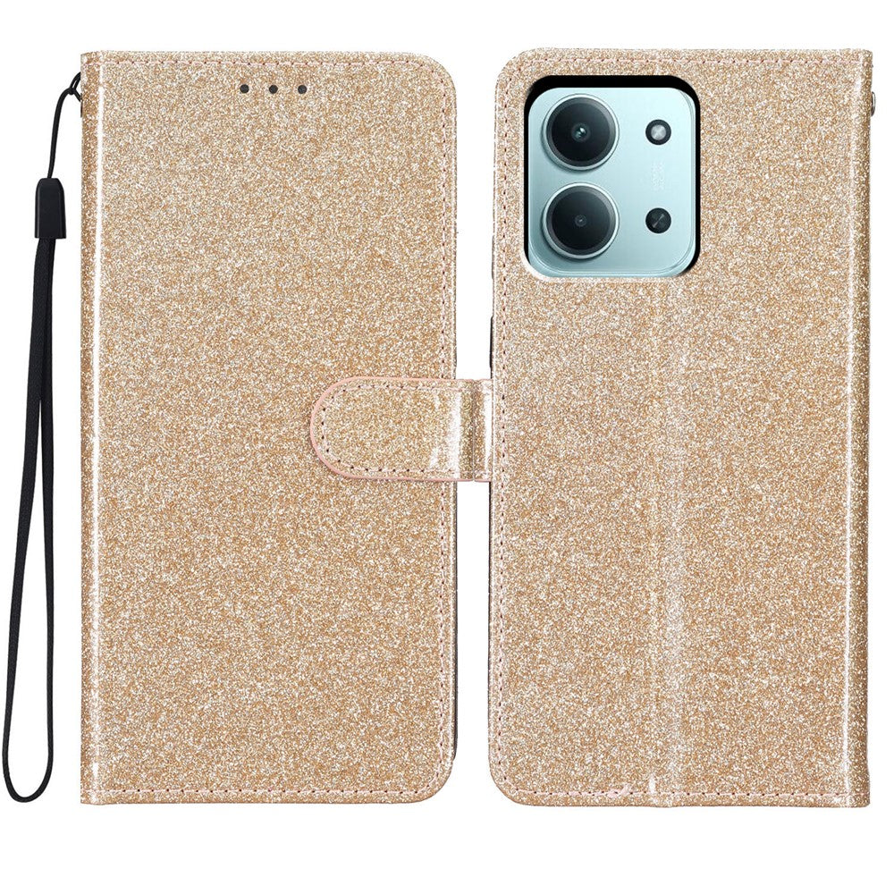 For Xiaomi Redmi 15C 4G (Global) (171mm) / Poco C85 4G (171mm) Wallet Case Glitter Anti-Scratch Leather Stand Phone Cover with Strap