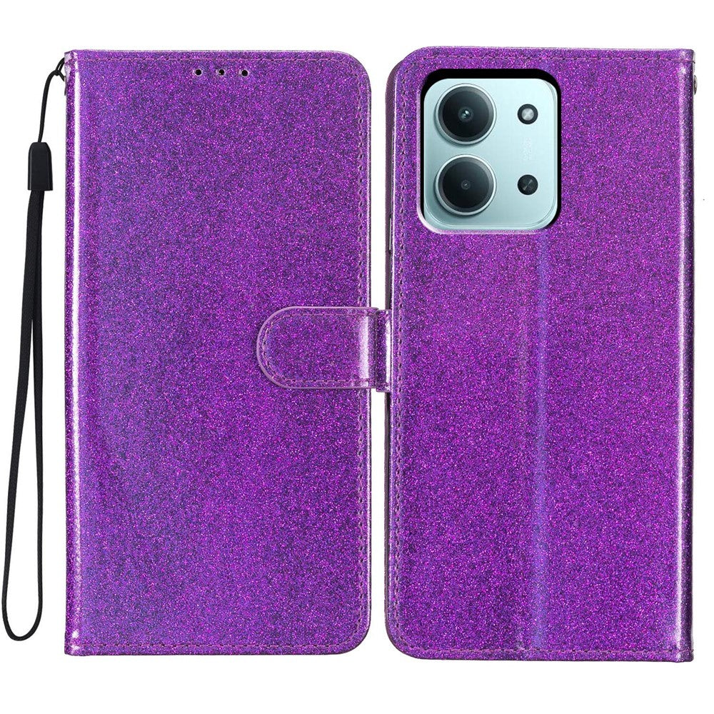 For Xiaomi Redmi 15C 4G (Global) (171mm) / Poco C85 4G (171mm) Wallet Case Glitter Anti-Scratch Leather Stand Phone Cover with Strap