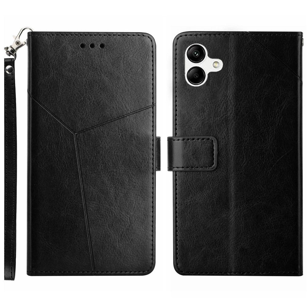 Anti-fall Flip Wallet Cover For Samsung Galaxy A04e 4G PU Leather Imprinted Y-Shaped Lines Phone Case Foldable Stand with Strap