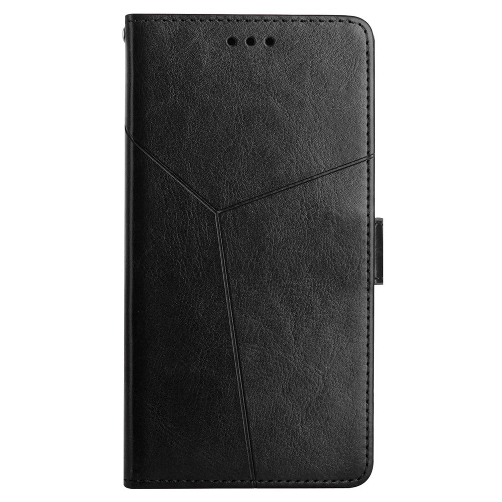 Anti-fall Flip Wallet Cover For Samsung Galaxy A04e 4G PU Leather Imprinted Y-Shaped Lines Phone Case Foldable Stand with Strap