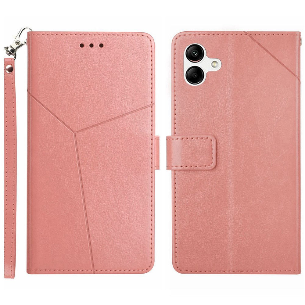 Anti-fall Flip Wallet Cover For Samsung Galaxy A04e 4G PU Leather Imprinted Y-Shaped Lines Phone Case Foldable Stand with Strap
