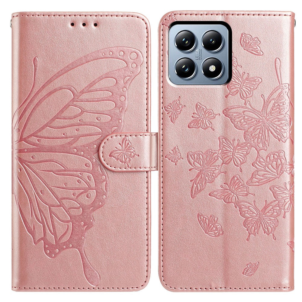 For Xiaomi 15T Case Butterfly Imprint Wallet Stand PU Leather Flip Phone Cover with Strap
