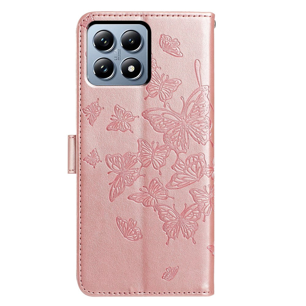 For Xiaomi 15T Case Butterfly Imprint Wallet Stand PU Leather Flip Phone Cover with Strap
