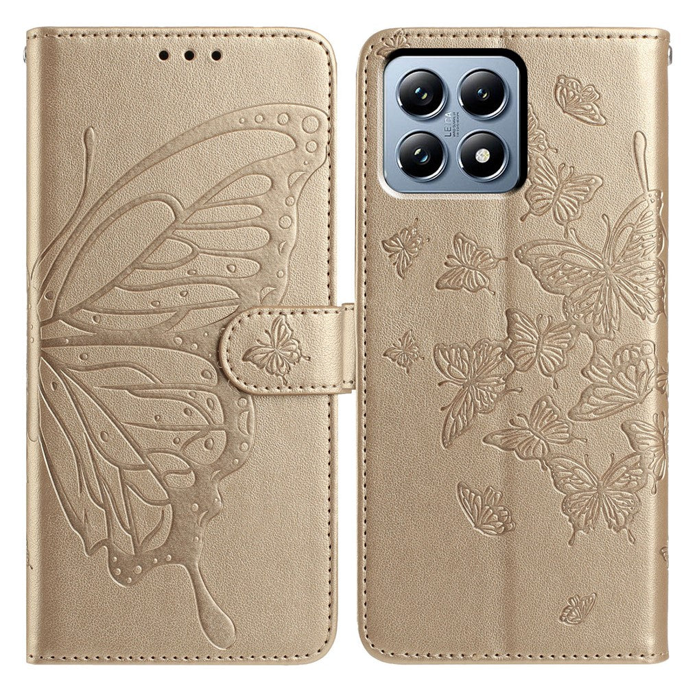 For Xiaomi 15T Case Butterfly Imprint Wallet Stand PU Leather Flip Phone Cover with Strap
