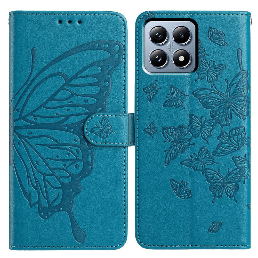 For Xiaomi 15T Case Butterfly Imprint Wallet Stand PU Leather Flip Phone Cover with Strap
