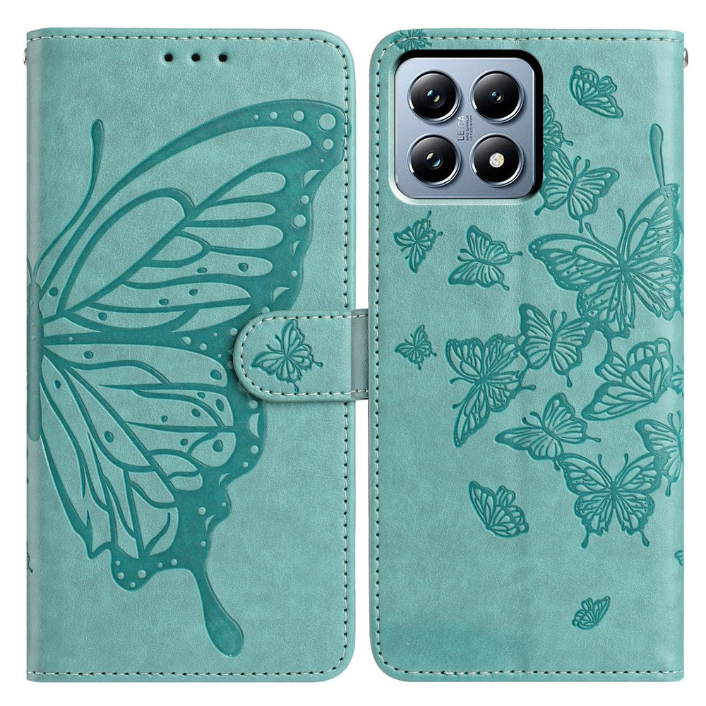 For Xiaomi 15T Case Butterfly Imprint Wallet Stand PU Leather Flip Phone Cover with Strap