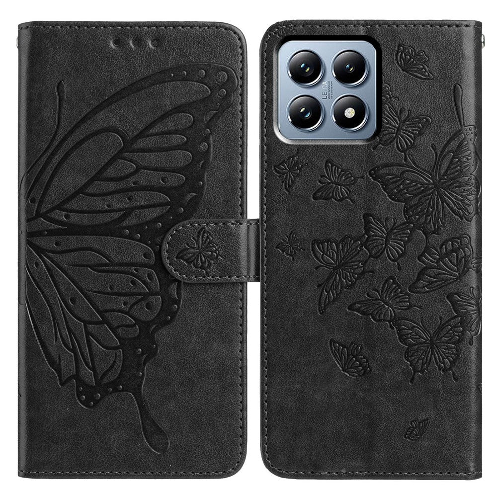 For Xiaomi 15T Case Butterfly Imprint Wallet Stand PU Leather Flip Phone Cover with Strap