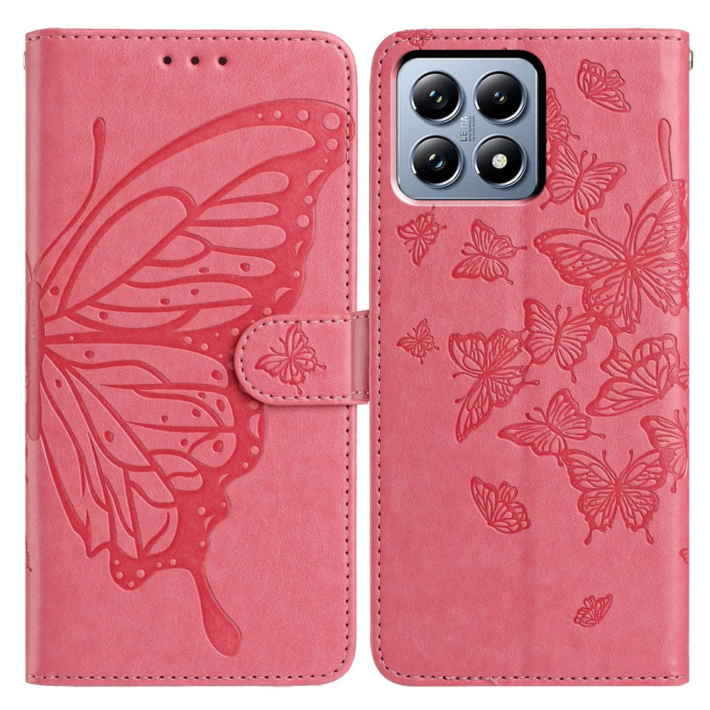 For Xiaomi 15T Case Butterfly Imprint Wallet Stand PU Leather Flip Phone Cover with Strap