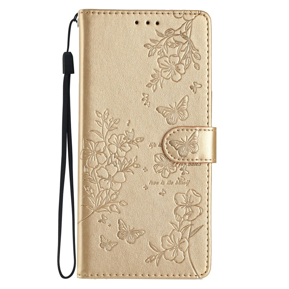 For Xiaomi 15T Wallet Phone Case Butterfly Floral Imprint Leather Flip Cover with Strap