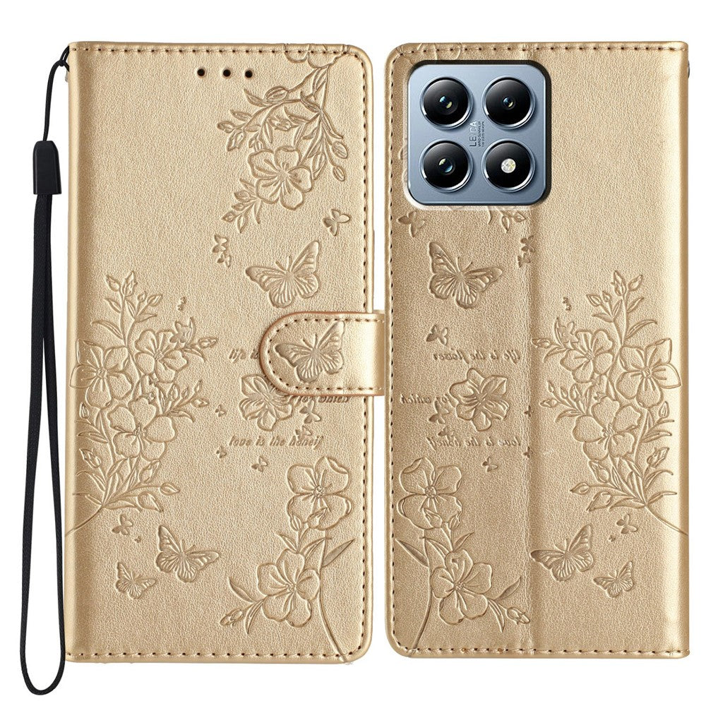 For Xiaomi 15T Pro Wallet Phone Case Butterfly Floral Imprint Leather Flip Cover with Strap
