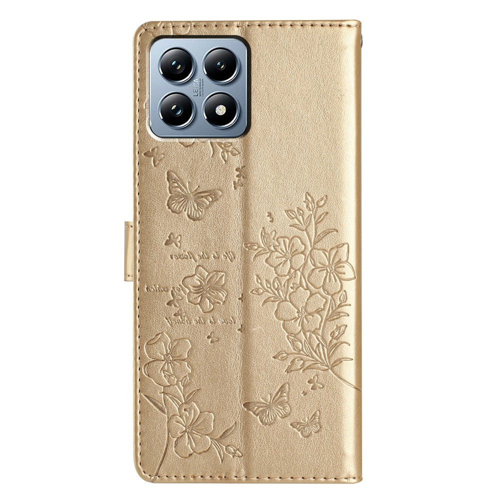 For Xiaomi 15T Pro Wallet Phone Case Butterfly Floral Imprint Leather Flip Cover with Strap