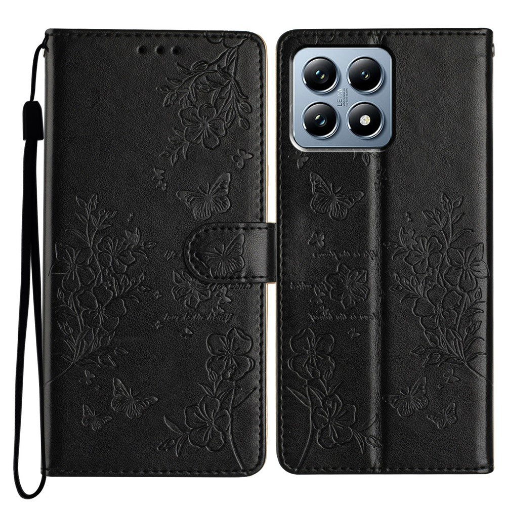 For Xiaomi 15T Pro Wallet Phone Case Butterfly Floral Imprint Leather Flip Cover with Strap