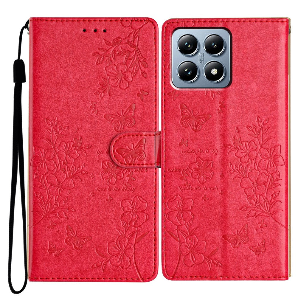 For Xiaomi 15T Pro Wallet Phone Case Butterfly Floral Imprint Leather Flip Cover with Strap