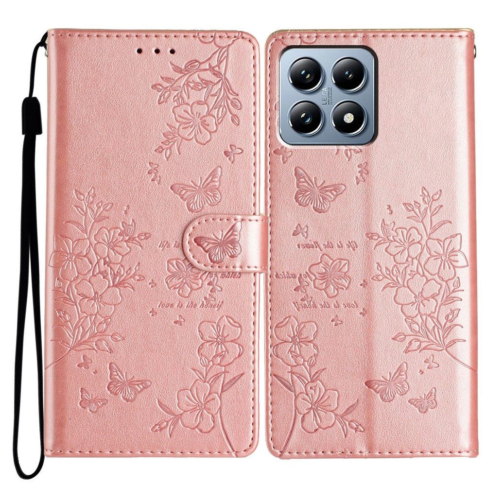 For Xiaomi 15T Pro Wallet Phone Case Butterfly Floral Imprint Leather Flip Cover with Strap