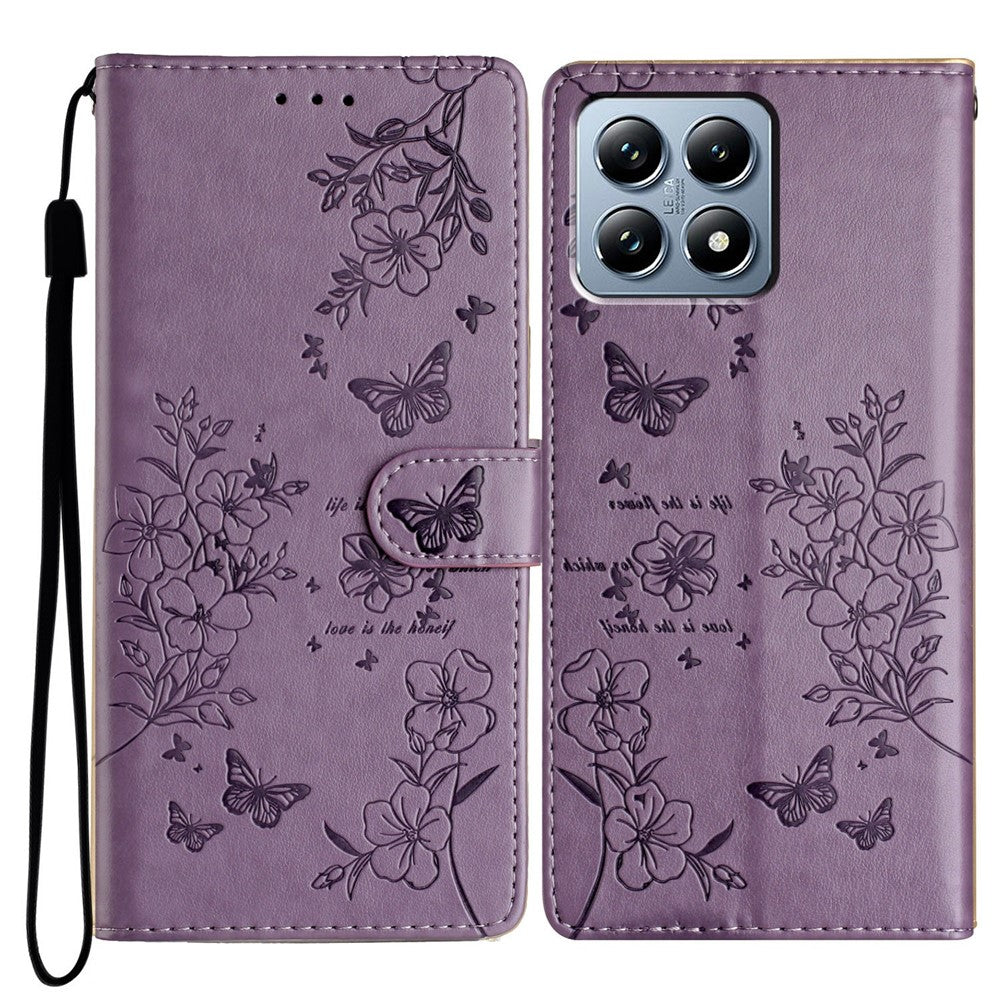 For Xiaomi 15T Pro Wallet Phone Case Butterfly Floral Imprint Leather Flip Cover with Strap