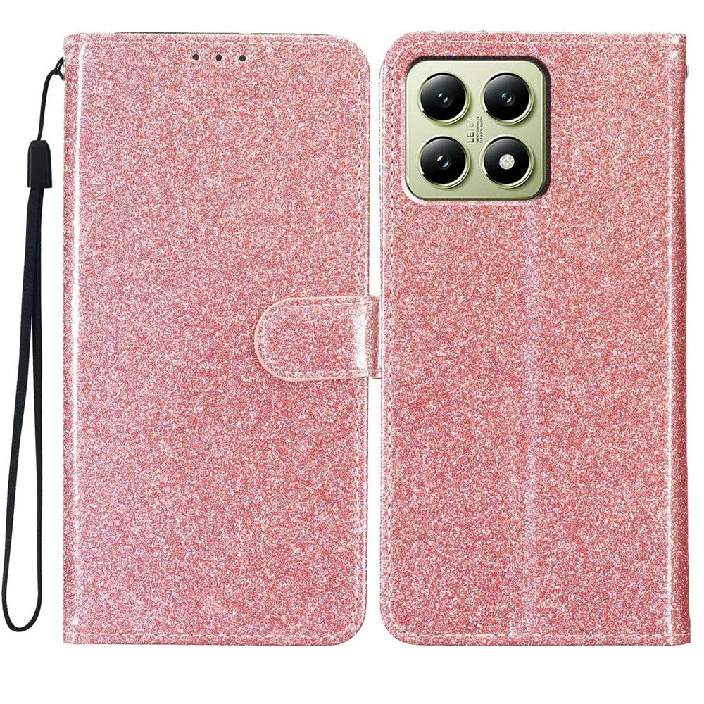 For Xiaomi 15T Wallet Case Glitter Anti-Scratch Leather Stand Phone Cover with Strap