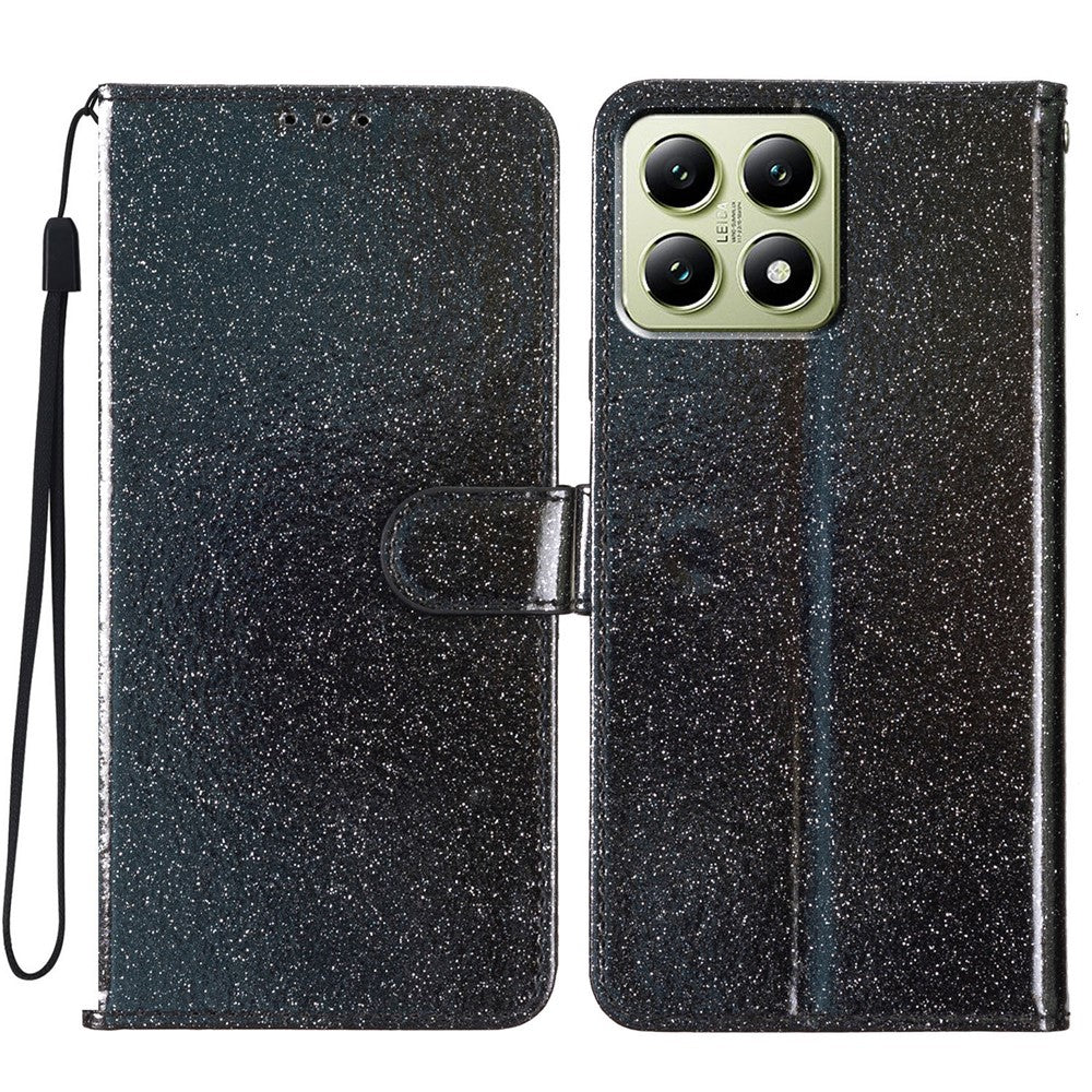 For Xiaomi 15T Pro Wallet Case Glitter Anti-Scratch Leather Stand Phone Cover with Strap