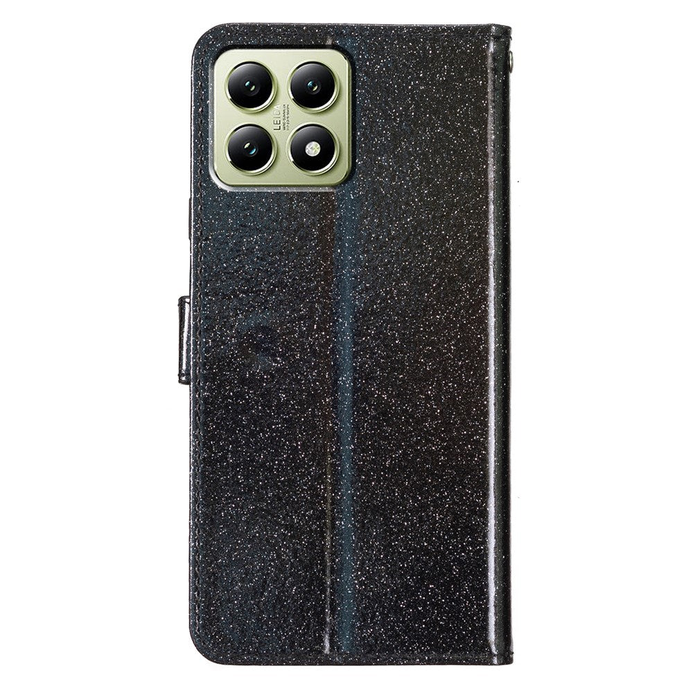 For Xiaomi 15T Pro Wallet Case Glitter Anti-Scratch Leather Stand Phone Cover with Strap