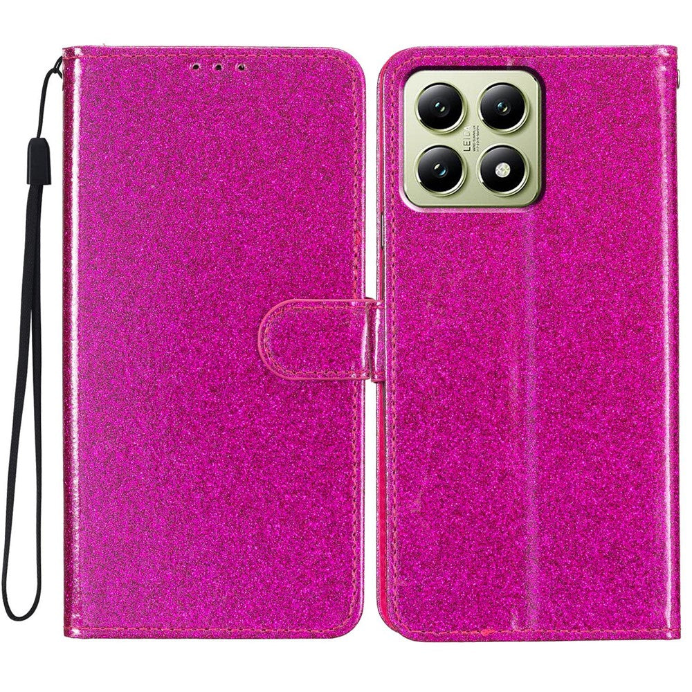 For Xiaomi 15T Pro Wallet Case Glitter Anti-Scratch Leather Stand Phone Cover with Strap