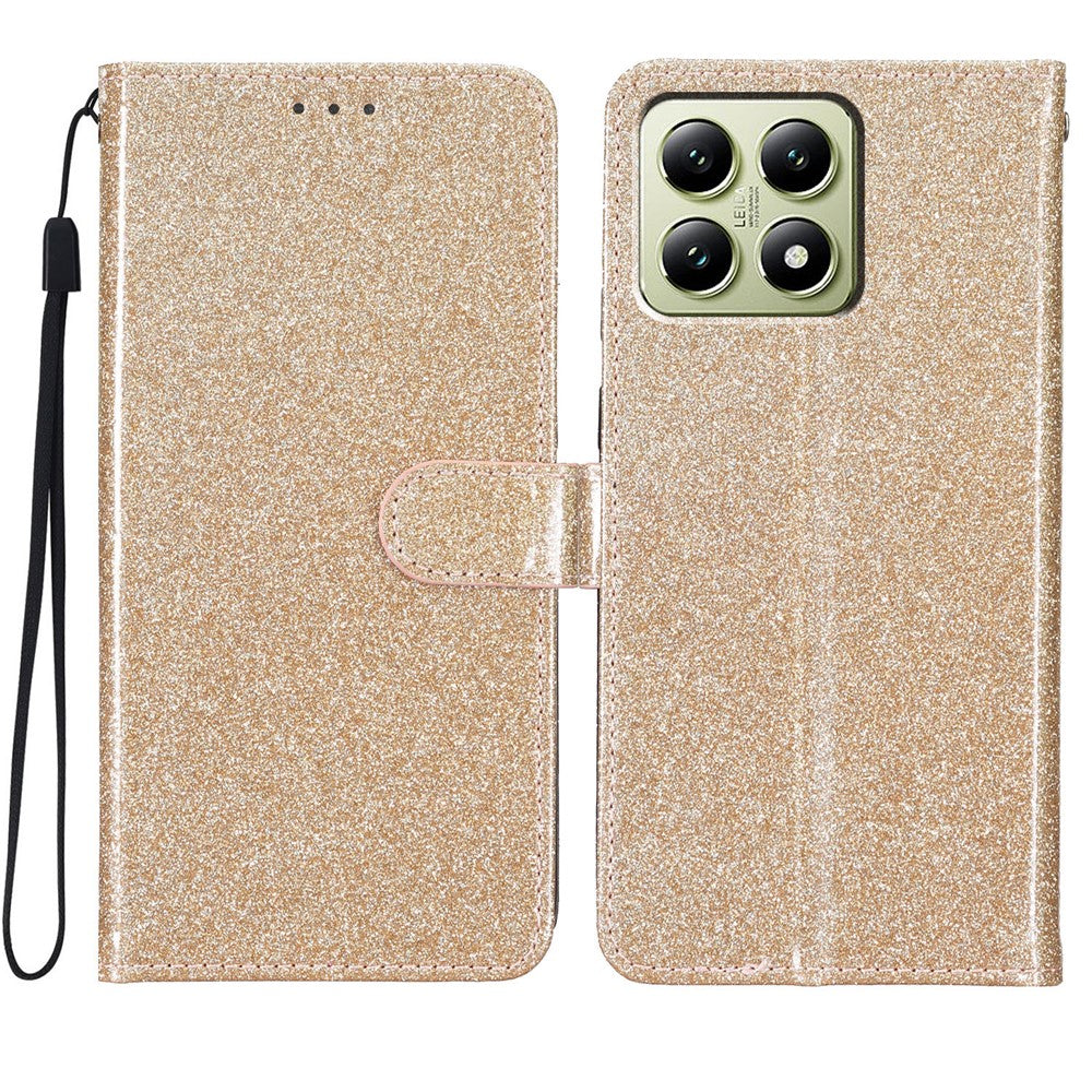 For Xiaomi 15T Pro Wallet Case Glitter Anti-Scratch Leather Stand Phone Cover with Strap
