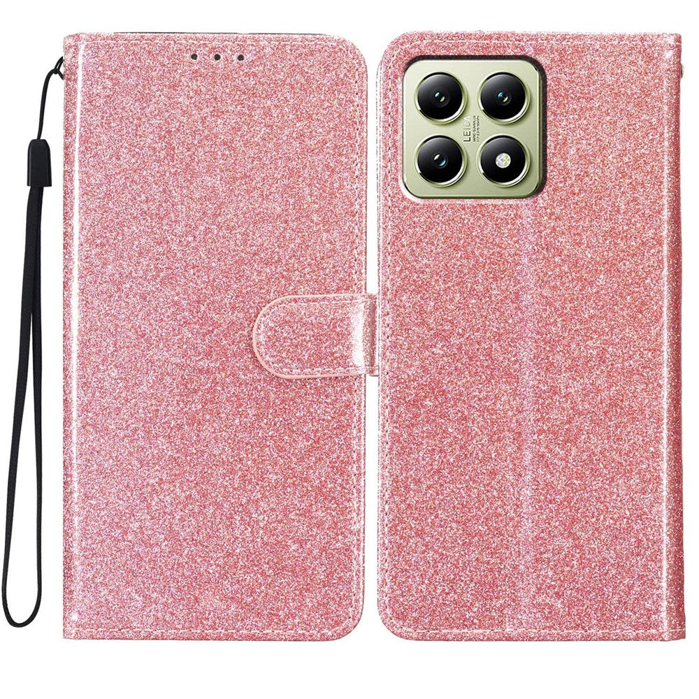 For Xiaomi 15T Pro Wallet Case Glitter Anti-Scratch Leather Stand Phone Cover with Strap