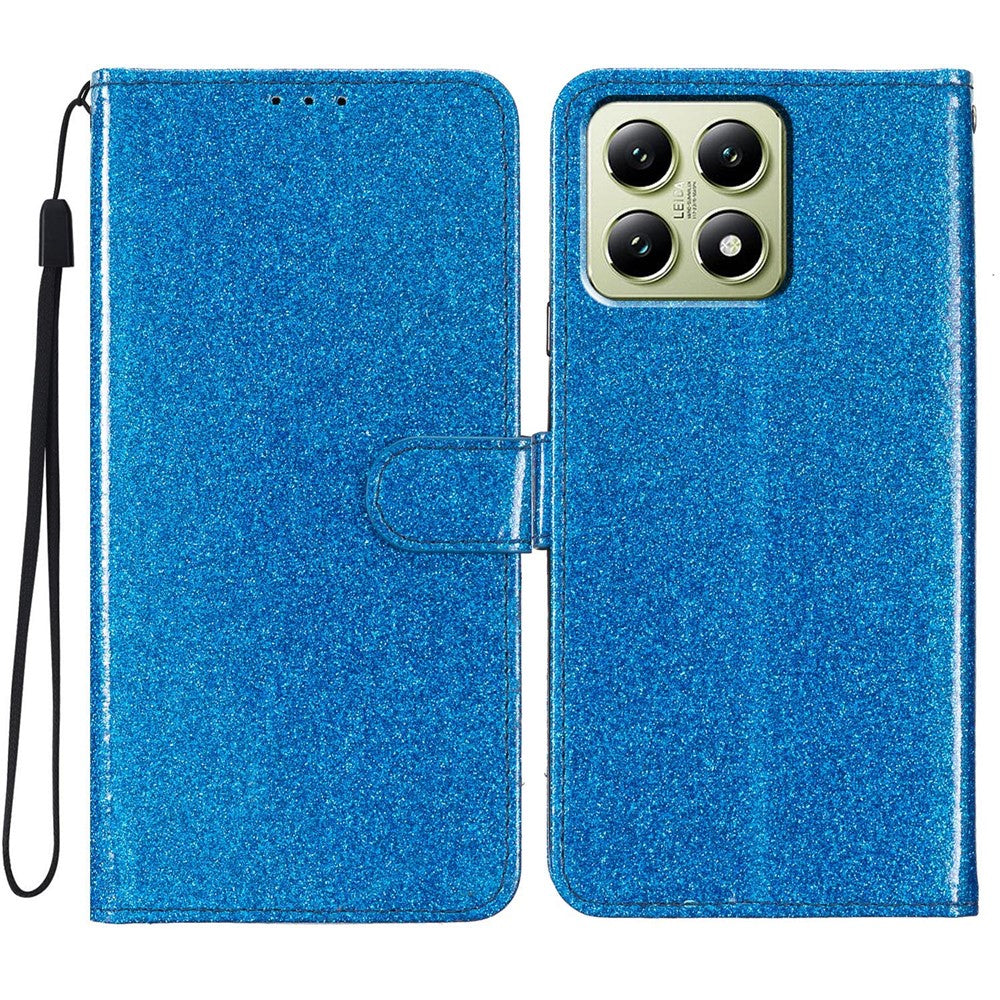 For Xiaomi 15T Pro Wallet Case Glitter Anti-Scratch Leather Stand Phone Cover with Strap